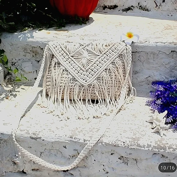 Bohemian Shoulder Bag Crocheted Crossbody Hippie purse 70s Style - Picture 16 of 16